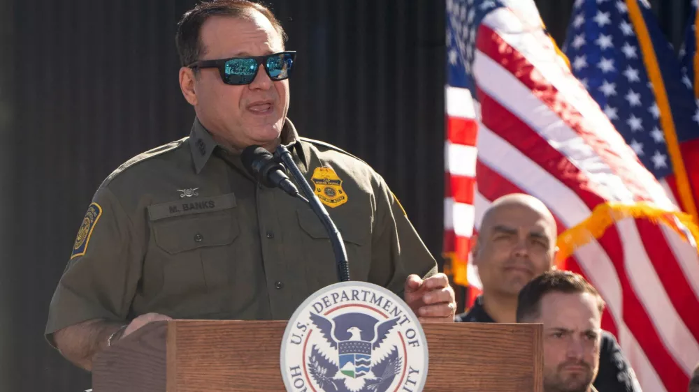 FILE PHOTO: U.S. Border Patrol Chief Michael Banks speaks at the U.S.-Mexico border near Nogales, Arizona, U.S., February 4, 2026.  REUTERS/Rebecca Noble/File Photo