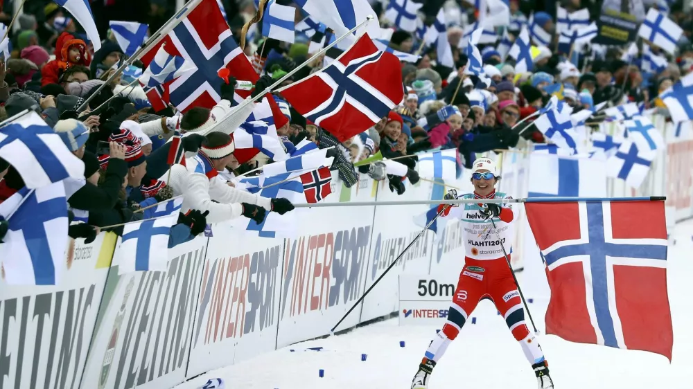 FIS Nordic Ski World Championships - Women's Cross-Country 4 x 5 km Relay - Lahti, Finland - 2/3/17 - Marit Bjoergen from team Norway skis to win the race.  REUTERS/Kai Pfaffenbach