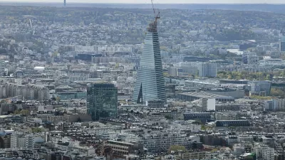 This photograph taken from the observation gallery on the top of the Tour Montparnasse (Montparnasse Tower) shows the Tour Triangle, designed by Swiss firm Herzog & de Meuron, under construction in Paris on March 30, 2026,Image: 1087703324, License: Rights-managed, Restrictions:, Model Release: no 
