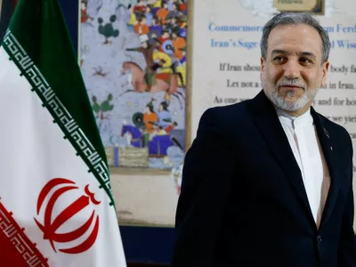 Iran's Foreign Minister Abbas Araqchi arrives for a press conference at the Iranian embassy in New Delhi, India, May 15, 2026. REUTERS/Adnan Abidi