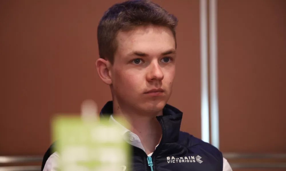 - Jakob Omrzel (Bahranin Victorious), kolesar,- 14.04.2026. - Tiskovna konferenca s predstavitvijo Dirke po Sloveniji 2026.//FOTO: Bojan Velikonja