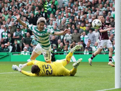 Soccer Football - Scottish Premiership - Celtic v Heart of Midlothian - Celtic Park, Glasgow, Scotland, Britain - May 16, 2026 Celtic's Daizen Maeda scores their second goal Action Images via Reuters/Andrew Boyers