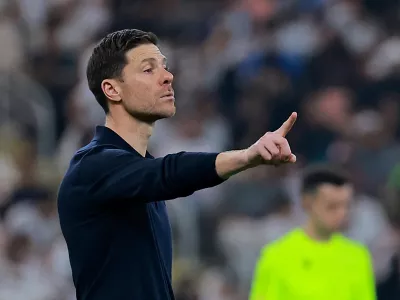 FILE PHOTO: Soccer - Spanish Super Cup - Semi Final - Atletico Madrid v Real Madrid - King Abdullah Sports City, Jeddah, Saudi Arabia - January 8, 2026 Real Madrid coach Xabi Alonso reacts REUTERS/Stringer/File Photo