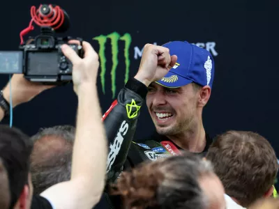 MotoGP - Catalunya Grand Prix - Circuit de Barcelona, Barcelona, Spain - May 17, 2026 VR46 Racing Team's Fabio Di Giannantonio celebrates after winning the MotoGP race REUTERS/Nacho Doce