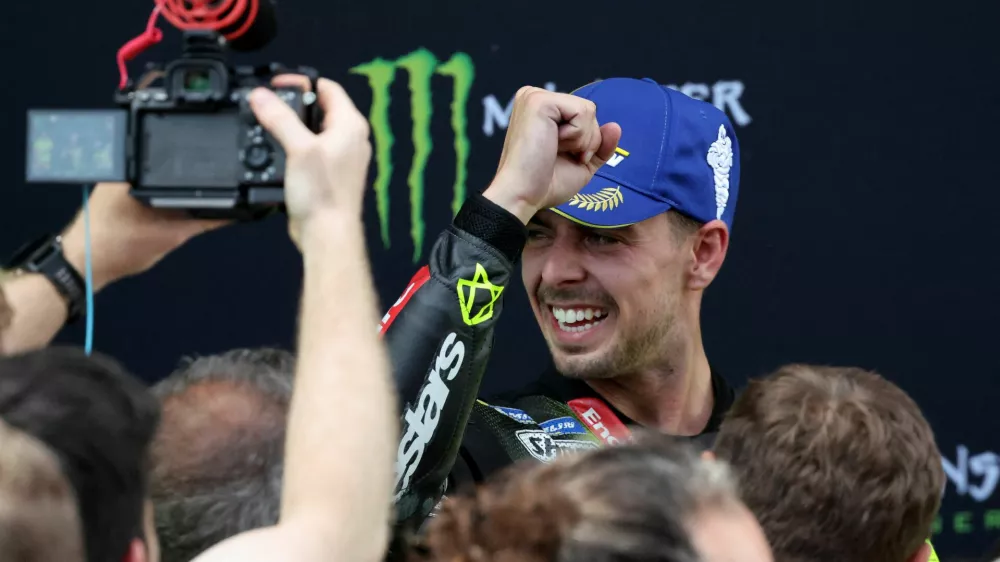 MotoGP - Catalunya Grand Prix - Circuit de Barcelona, Barcelona, Spain - May 17, 2026 VR46 Racing Team's Fabio Di Giannantonio celebrates after winning the MotoGP race REUTERS/Nacho Doce