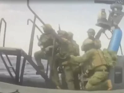 An Israeli naval boat intercepts the Global Sumud Flotilla en route to Gaza, in an attempt to deliver aid, at sea May 18, 2026, in this screengrab taken from a handout video. Global Sumud Flotilla/Handout via REUTERS  THIS IMAGE HAS BEEN SUPPLIED BY A THIRD PARTY. NO RESALES. NO ARCHIVES. MANDATORY CREDIT.