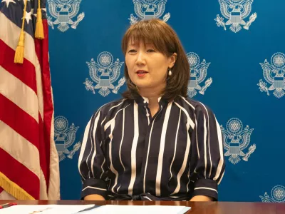 Acting Chief of Protocol Asel Roberts joins Secretary of State Antony J. Blinken, as he delivers virtual remarks to the diplomatic corps, from the U.S. Department of State in Washington, D.C. on July 14, 2021. Copyright: xpiemagsx deptofstpie23052022-30827 ACHTUNG AUFNAHMEDATUM GESCH?TZTNo Use Switzerland. No Use Germany. No Use Japan. No Use Austria
