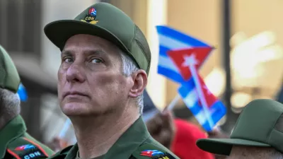 Cuban President Miguel Diaz-Canel attends a ceremony marking the 65th anniversary of Fidel Castro's declaration of the socialist character of the Cuban Revolution, made on the eve of the Bay of Pigs invasion in 1961, in Havana, Cuba April 16, 2026. REUTERS/Norlys Perez   TPX IMAGES OF THE DAY