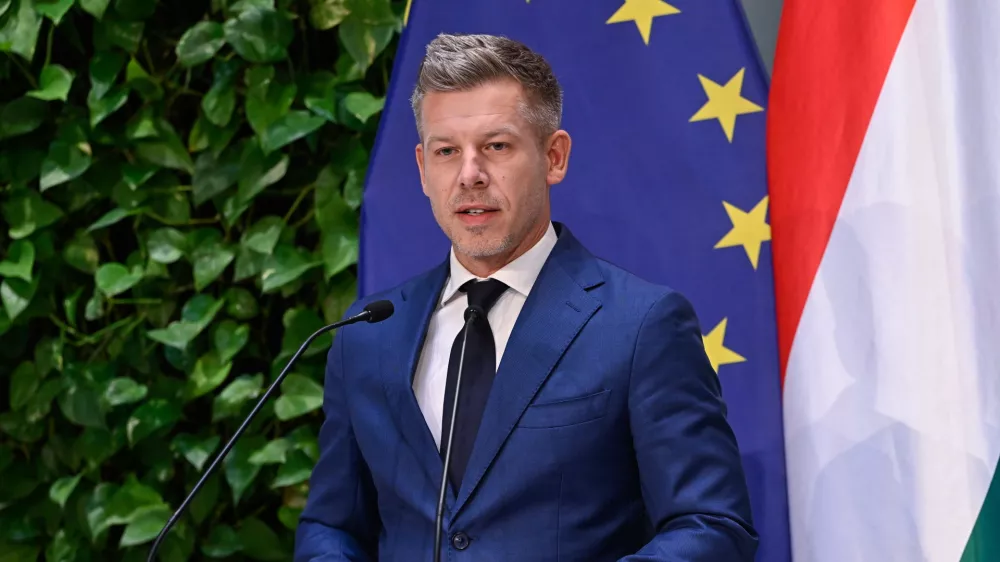 Hungarian Prime Minister Peter Magyar speaks during a press conference following the meeting of the government in Budapest, Hungary, Monday, May 18, 2026. (Robert Hegedus/MTI via AP)