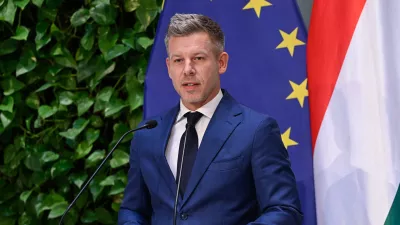 Hungarian Prime Minister Peter Magyar speaks during a press conference following the meeting of the government in Budapest, Hungary, Monday, May 18, 2026. (Robert Hegedus/MTI via AP)