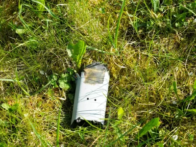 A crashed drone part at a site near Kablakula village, Estonia May 19, 2026. REUTERS/Ints Kalnins