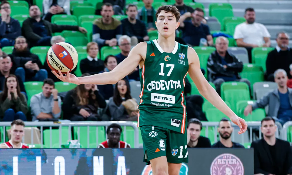 Maks Ciperle in action during AdmiralBet ABA League 2025/2026 basketball match between Cedevita Olimpija (SLO) and Vienna (AUT) in SRC Stozice, Ljubljana, Slovenia on November 9, 2025.
