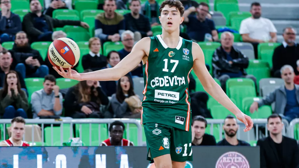 Maks Ciperle in action during AdmiralBet ABA League 2025/2026 basketball match between Cedevita Olimpija (SLO) and Vienna (AUT) in SRC Stozice, Ljubljana, Slovenia on November 9, 2025.