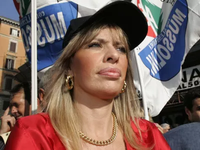 Far-right Azione Sociale party leader Alessandra Mussolini, granddaughter of Italy's wartime Fascist dictator Benito Mussolini, participates in a demonstration organized by the right-wing National Alliance (Alleanza Nazionale) party against Italian Premier Romano Prodi's government, in Rome, Saturday, Oct. 13, 2007. (AP Photo/Pier Paolo Cito)