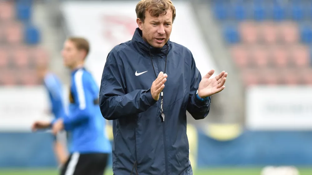 FILE - Soccer coach Petr Vlachovsky during a practice session in Uherske Hradiste on Oct. 18, 2018. (Dalibor Gluck/CTK via AP, File)