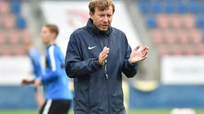 FILE - Soccer coach Petr Vlachovsky during a practice session in Uherske Hradiste on Oct. 18, 2018. (Dalibor Gluck/CTK via AP, File)