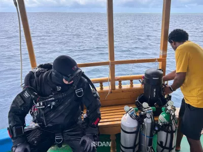 A diver from Finland takes part in a recovery operation for the last two bodies of Italian scuba divers who died in an accident in underwater caves near Vaavu Atoll, Maldives, in this handout photo released on May 20, 2026. DAN Europe/Handout via REUTERS THIS IMAGE HAS BEEN SUPPLIED BY A THIRD PARTY. NO ARCHIVES. NO RESALES. MANDATORY CREDIT.