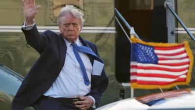 FILE - President Donald Trump arrives at Leesburg Executive Airport on Marine One in Leesburg, Va., Thursday, April 24, 2025, en route to Trump National Golf Club Washington DC in Sterling, Va. (AP Photo/Jacquelyn Martin, File)