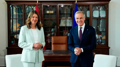 FILE - Prime Minister Mark Carney, right, meets with Premier of Alberta Danielle Smith at his office in Ottawa on Friday, May 8, 2026. (Sean Kilpatrick/The Canadian Press via AP, File)