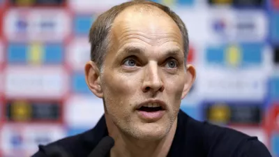 Soccer Football - FIFA World Cup 2026 - Thomas Tuchel announces England squad - St George's Park, Burton upon Trent, Britain - May 22, 2026 England manager Thomas Tuchel during the press conference Action Images via Reuters/Peter Cziborra