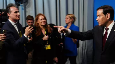United States Secretary of State Marco Rubio speaks with journalists during a meeting of NATO foreign ministers in Helsingborg, Sweden, Friday, May 22, 2026. (AP Photo/Julia Demaree Nikhinson, Pool)