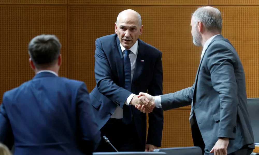 President of the Slovenian Democratic Party (SDS) Janez Jansa is sworn in as the prime minister of Slovenia, in Ljubljana, Slovenia, May 22, 2026. REUTERS/Borut Zivulovic