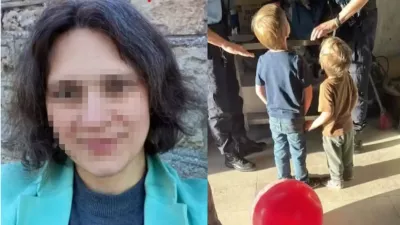Mama na levi in dečka pri policistih