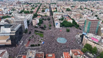 Anti-government protesters take part in a rally led by Serbia's protesting university students who are pushing for major political changes in the Balkan country run by President Aleksandar Vucic, in Belgrade, Serbia, Saturday, May. 23, 2026. (AP Photo/Armin Durgut)
