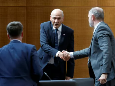 President of the Slovenian Democratic Party (SDS) Janez Jansa is sworn in as the prime minister of Slovenia, in Ljubljana, Slovenia, May 22, 2026. REUTERS/Borut Zivulovic