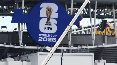 MIAMI, FLORIDA - MAY 22: The FIFA World Cup 2026 logo is seen covering the Hard Rock Stadium signage on the exterior of the stadium at Miami Stadium on May 22, 2026 in Miami, Florida. Leonardo Fernandez,Image: 1104362376, License: Rights-managed, Restrictions:, Model Release: no 
