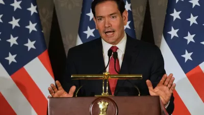 United States Secretary of State Marco Rubio speaks during a joint press conference with India's Minister of External Affairs S. Jaishankar following their talks in New Delhi, India, Sunday, May 24, 2026. (AP Photo/Manish Swarup)