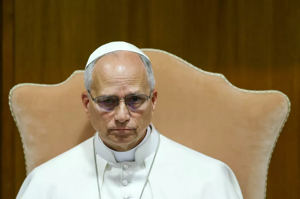 Pope Leo XIV attends the presentation of "Magnifica humanitas", his first encyclical, focused on the rise of artificial intelligence, at the Vatican's Aula Nuova del Sinodo, May 25, 2026. REUTERS/Yara Nardi