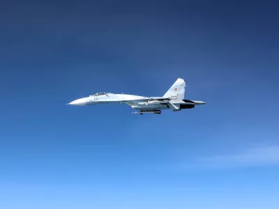 A Russian Su-27, flies over the Black Sea alongside an RAF Rivet Joint aircraft (not pictured) in April 2026. RAF/Handout via REUTERS  THIS IMAGE HAS BEEN SUPPLIED BY A THIRD PARTY.