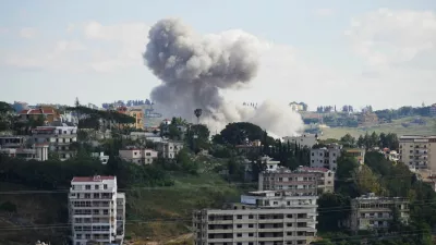 Plumes of smoke billow from southern Lebanon following Israeli strikes, as seen from Nabatieh, Lebanon, May 25, 2026. REUTERS/Stringer