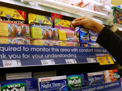 Airborne, an effervescent tablet for cold sufferers containing Chinese herbs, vitamins and echinacea, sits next to mainstream drugs at a Walgreens drugstore Friday, Feb. 18, 2005, in Chicago. Airborne follows other homeopathic crossovers that led the way in the early 1990s and is the most recent herbal supplement to take a place next to mainstream drugs on store shelves. (AP Photo/Nam Y. Huh)