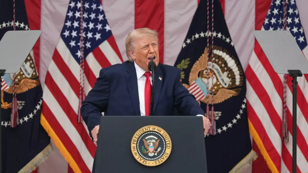President Donald Trump speaks during the 158th National Memorial Day Observance coinciding with the nation's 250th anniversary, at the Memorial Amphitheater in Arlington National Cemetery, Monday, May 25, 2026, in Arlington, Va. (AP Photo/Alex Brandon)