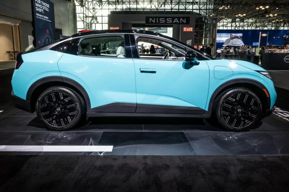 2026 Nissan Leaf at the New York International Auto Show at the Jacob Javits Convention Center in New York City.,Image: 1088036697, License: Rights-managed, Restrictions: *** World Rights ***, Model Release: no 