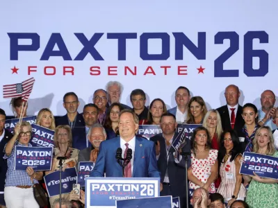 Texas Attorney General Ken Paxton speaks to supporters after winning the Republican runoff election for U.S. Senate in Texas, defeating incumbent U.S. Senator John Cornyn, in Plano, Texas, U.S., May 26, 2026. REUTERS/Evan Garcia