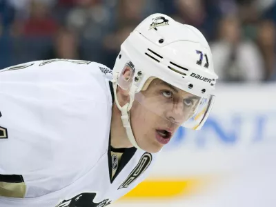 April 23, 2014 - Columbus, OH, United States of America - Pittsburgh Penguins center Evgeni Malkin (71) waits for the face-off in the second period during the NHL game between the Pittsburgh Penguins and the Columbus Blue Jackets in Game Four of the First Round of the 2014 Stanley Cup Playoffs at Nationwide Arena in Columbus, OH. The Columbus Blue Jackets defeated the Pittsburgh Penguins 4-3 in overtime, making the series tied 2-2. (Cal Sport Media via AP Images)