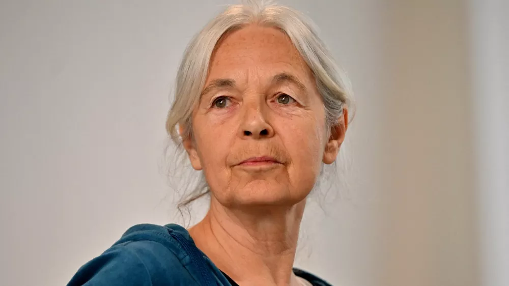 Daniela Klette, accused of being one of the last surviving members of the Red Army Faction group, who was arrested after decades on the run for armed robbery and attempted murder attends her trial in Verden, northern Germany, May 27, 2026.  Sina Schuldt/Pool via REUTERS