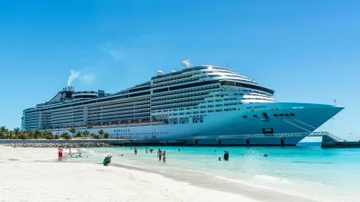 Ocean Cay MSC Marine Reserve, The Bahamas - April 6, 2024: Cruise Ship MSC Divina is docked on the tropical island of Ocean Cay MSC Marine Reserve, The Bahamas.
