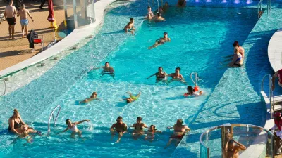 Barcelona, Spain - September 26, 2025: The swimming pool area on the cruise ship, the big cruise ship built in Italy.,Image: 1094146610, License: Royalty-free, Restrictions:, Model Release: no 