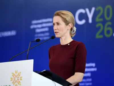 EU High Representative of Foreign Affairs and Security Policy, Kaja Kallas attends a press conference with Cyprus' Foreign Minister Constantinos Kombos during an informal EU Foreign Ministers meeting in Limassol, Cyprus May 28, 2026. REUTERS/Yiannis Kourtoglou