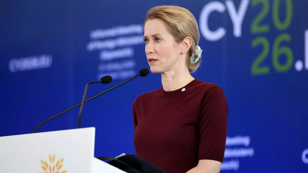 EU High Representative of Foreign Affairs and Security Policy, Kaja Kallas attends a press conference with Cyprus' Foreign Minister Constantinos Kombos during an informal EU Foreign Ministers meeting in Limassol, Cyprus May 28, 2026. REUTERS/Yiannis Kourtoglou
