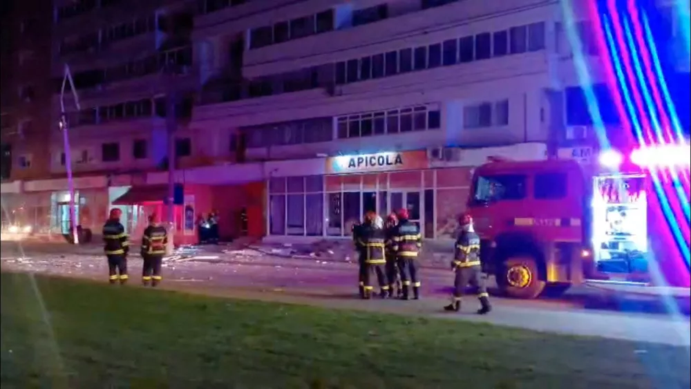 Firefighters work near a building, which, according to a Facebook post by Romanian radio station Pro Lider FM, was hit by a drone, close to the border with Ukraine, in Galati, Romania, in this screengrab obtained from a handout video released on May 29, 2026. ISU Galati/Handout via REUTERS  THIS IMAGE HAS BEEN SUPPLIED BY A THIRD PARTY. MANDATORY CREDIT. TPX IMAGES OF THE DAY   REFILE - UPDATING RESTRICTIONS VERIFICATION: - Business signage, windows and utility poles matched file and satellite images - Corroborating videos show the damaged building at the same location - Date not verified but no older version of the video was found posted online before May 29 - Local authority confirmed in a statement posted on Friday that fire has been put out after a drone crashed into a residential building in Galati