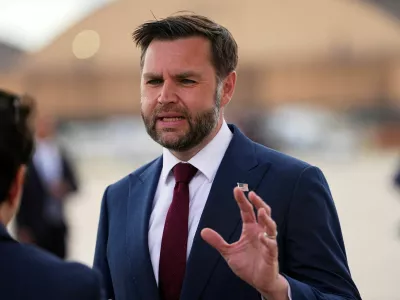 U.S. Vice President JD Vance speaks with the media as he arrives at Joint Base Andrews, Maryland, U.S., May 28, 2026. Matt Rourke/Pool via REUTERS