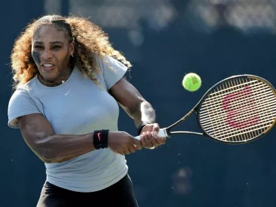 Serena Williams during practice on Arthur Ashe Kids' Day at the 2022 US Open, Saturday, Aug. 27, 2022 in Flushing, NY. (Darren Carroll/USTA)
