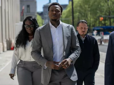 FILE - Miami Heat's Terry Rozier arrives at Brooklyn federal court, April 27, 2026, in New York. (AP Photo/Yuki Iwamura, File)