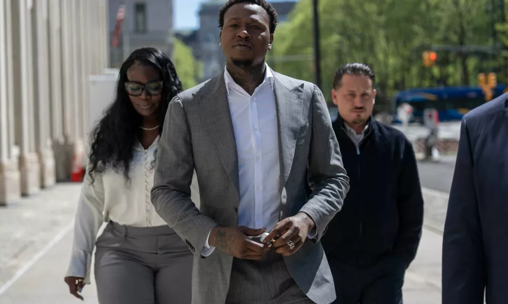 FILE - Miami Heat's Terry Rozier arrives at Brooklyn federal court, April 27, 2026, in New York. (AP Photo/Yuki Iwamura, File)