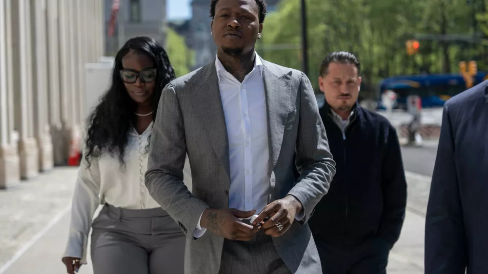 FILE - Miami Heat's Terry Rozier arrives at Brooklyn federal court, April 27, 2026, in New York. (AP Photo/Yuki Iwamura, File)